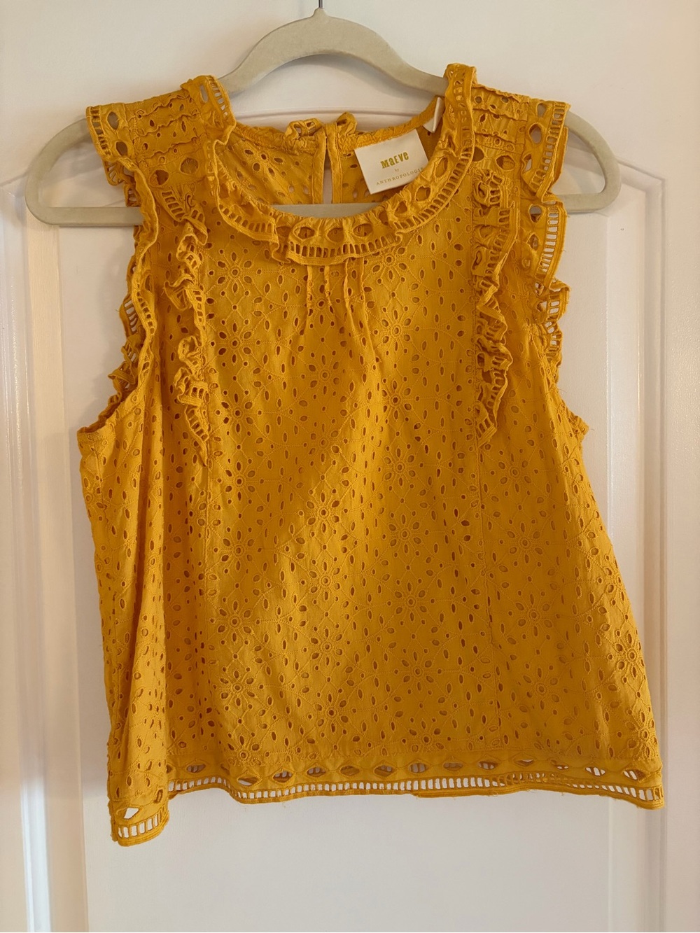 NWOT Maeve Mustard Eyelet Ruffle Sleeveless Top - size 4